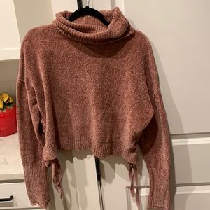 Chenille mauve turtle neck cropped sweater
